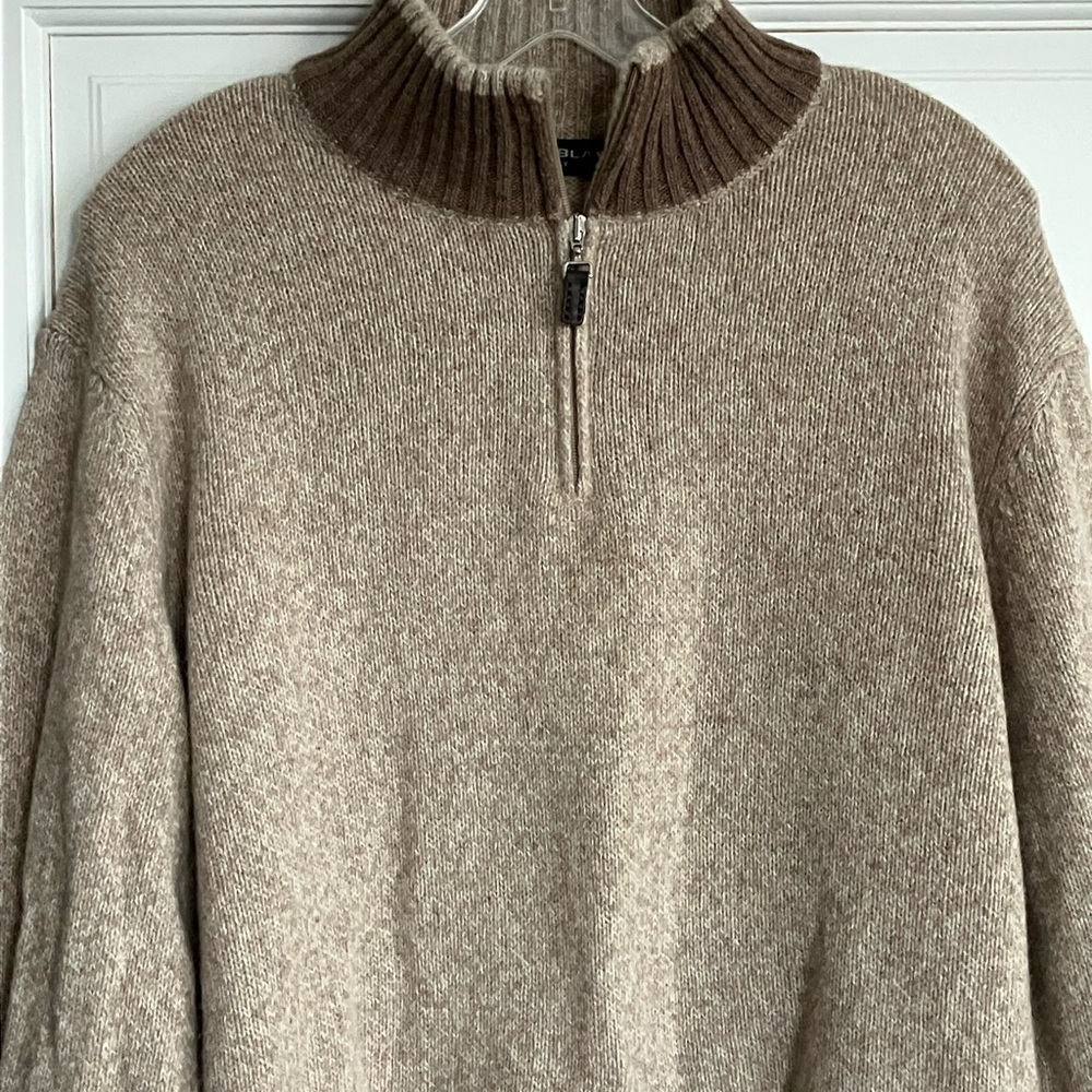 Men's Tan and Brown 1/4 Zip-Up Wool Blend Italian Sweater with Ribbed Trim XL🥰